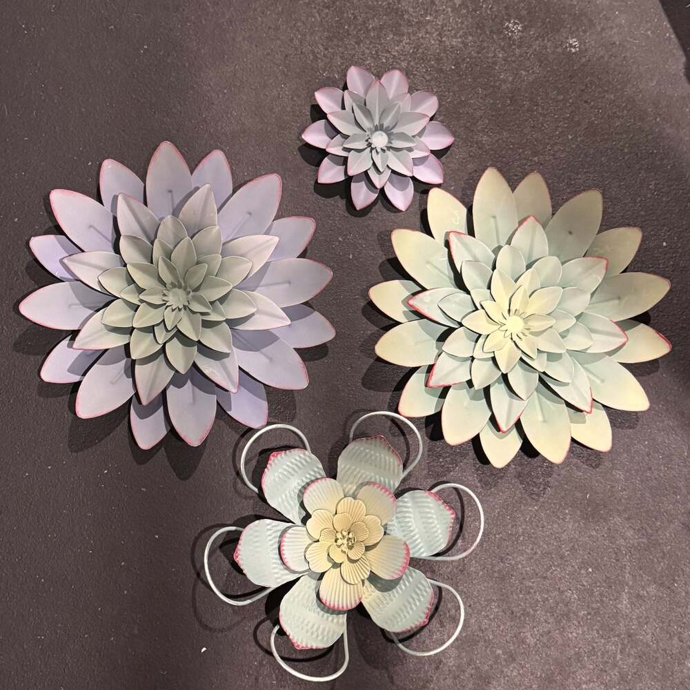 Metal Succulent Flower Wall Decor Set of 4 Layered Floral Sculptures